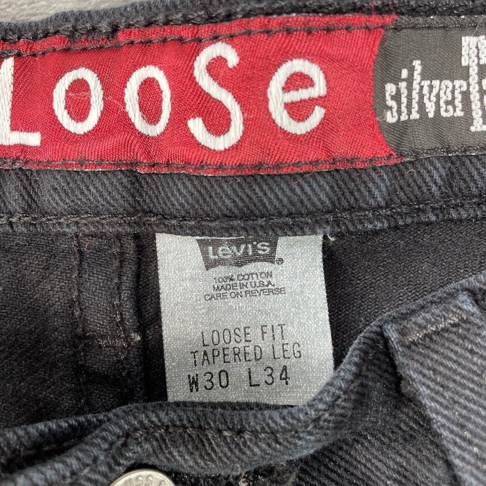 Vintage 90s Men 30x34 Fits 30x29 Levi's Silvertab Loose Fit Jeans Black Made USA - Picture 4 of 13